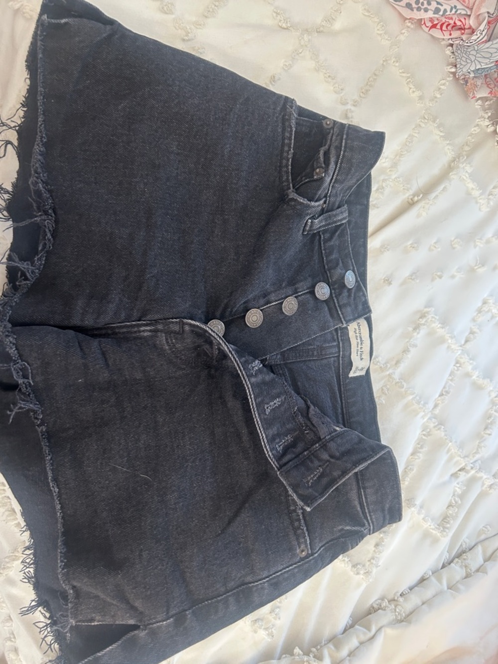 Abercrombie & Fitch Black High-Waist Button-Front Denim Shorts